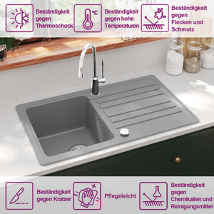 Granite Sink with Drainer Reversible Grey