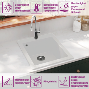 vidaXL Granite Sink Single Bowl White