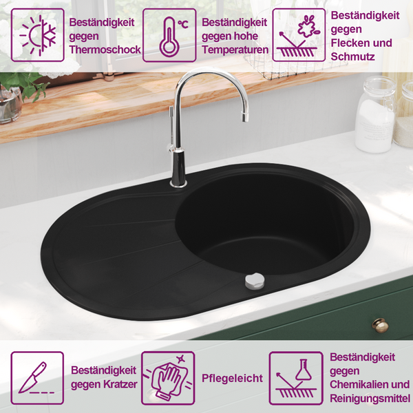 Granit Küchenspüle Einzelwaschbecken Oval Schwarz