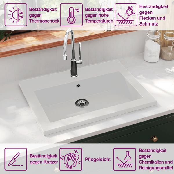 vidaXL Lavabo en granit 600×450×120 mm blanc
