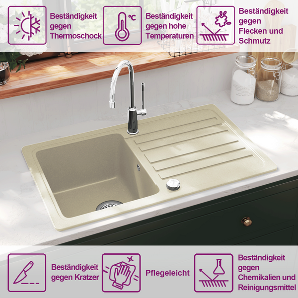 Granitspüle Einzelbecken Beige