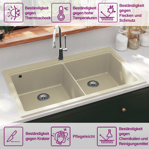 vidaXL Granite Sink Double Basin Beige