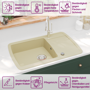 vidaXL Granite Sink Single Bowl White