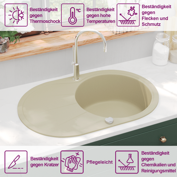 Granitspüle Einzelbecken Oval Beige
