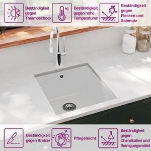 vidaXL Granite Sink Single Bowl White