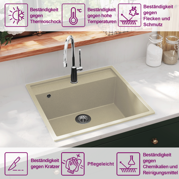 Küchenspüle mit Überlauf Beige Granit