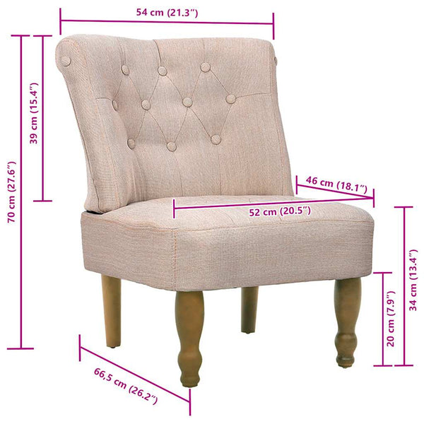 vidaXL Chaise française crème Tissu