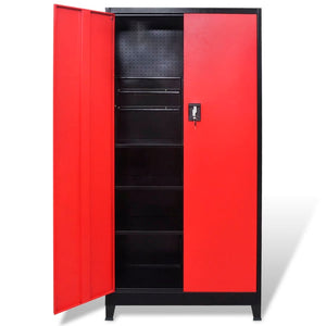 Werkzeugschrank mit 2 Türen Stahl 90x40x180 cm Schwarz/Rot