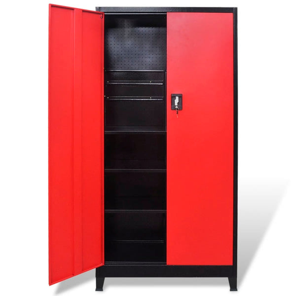 Werkzeugschrank mit 2 Türen Stahl 90x40x180 cm Schwarz/Rot