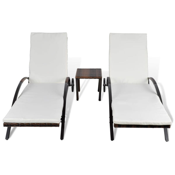 Poly Rattan Sonnenliegen Set mit Tisch Braun