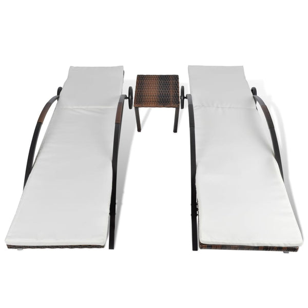 Poly Rattan Sonnenliegen Set mit Tisch Braun