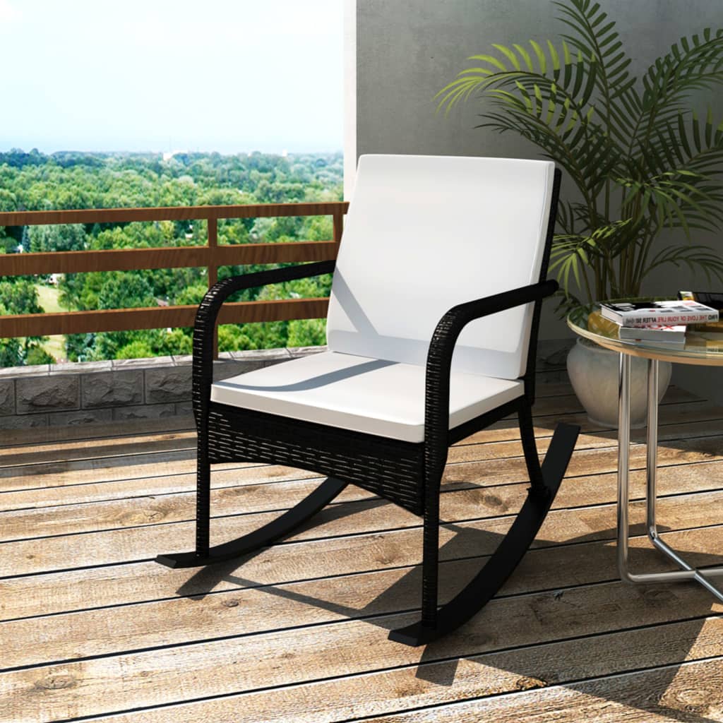 Schwarzer Garten Schaukelstuhl Poly Rattan