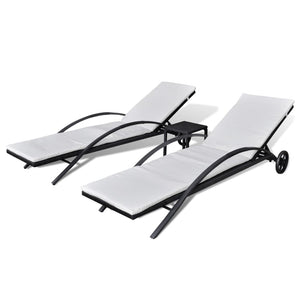 Poly Rattan Sonnenliegen mit Tisch, Schwarz
