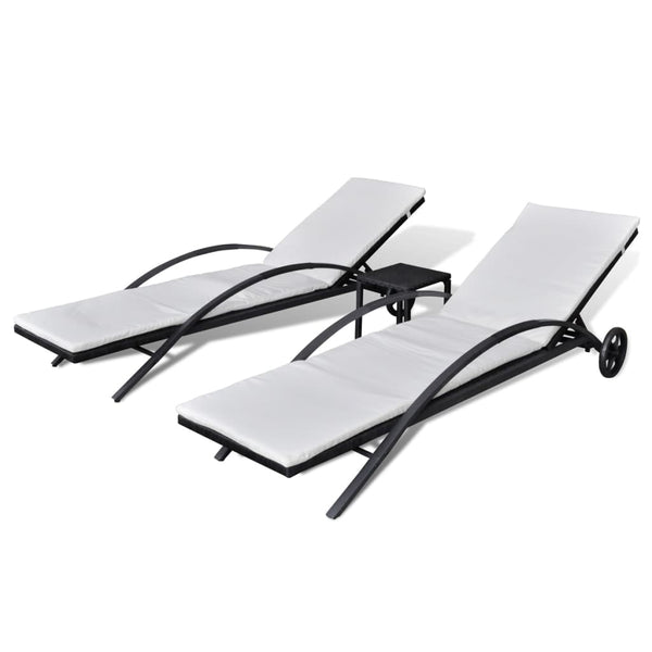 Poly Rattan Sonnenliegen mit Tisch, Schwarz