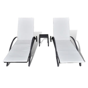 Poly Rattan Sonnenliegen mit Tisch, Schwarz