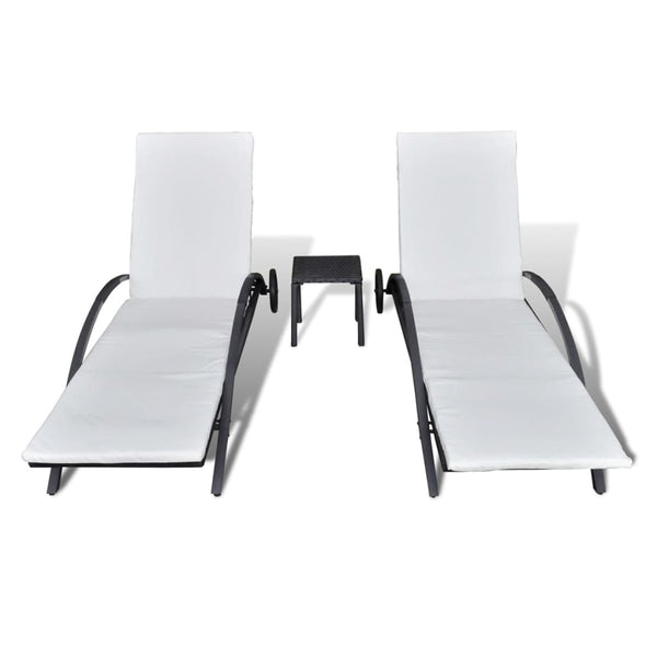 Poly Rattan Sonnenliegen mit Tisch, Schwarz