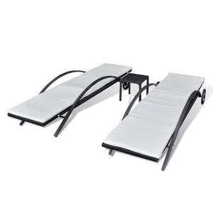 Poly Rattan Sonnenliegen mit Tisch, Schwarz