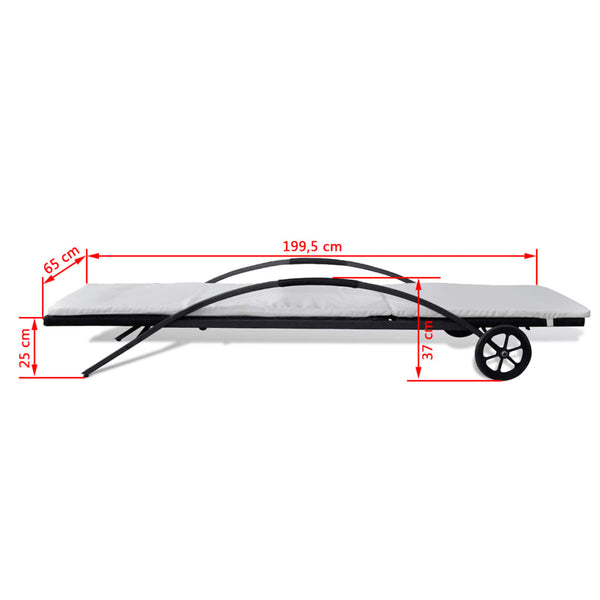 Poly Rattan Sonnenliegen mit Tisch, Schwarz