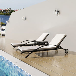 Poly Rattan Sonnenliegen mit Tisch, Schwarz