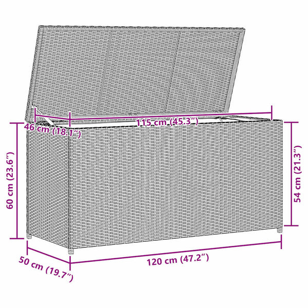 Garten Auflagenbox Braun Poly Rattan 120 cm
