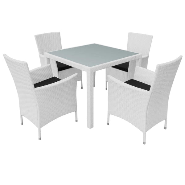 5-teilige Garten Essgruppe Cremeweiß Poly Rattan