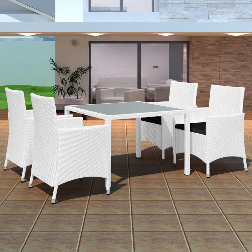 5-teilige Garten Essgruppe Cremeweiß Poly Rattan