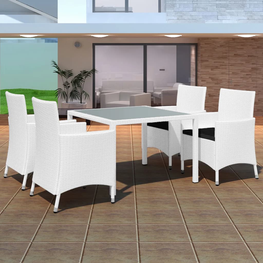 5-teilige Garten Essgruppe Cremeweiß Poly Rattan