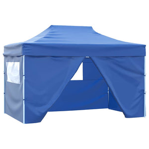 Blaues Faltzelt Pop-Up mit 4 Seitenteilen 3x4,5m