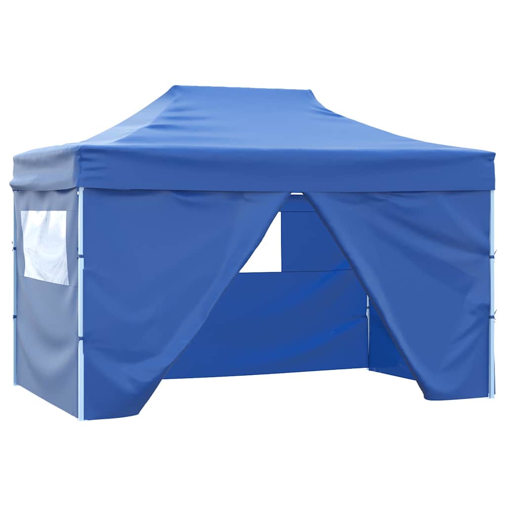 Blaues Faltzelt Pop-Up mit 4 Seitenteilen 3x4,5m