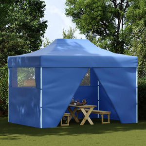 Blaues Faltzelt Pop-Up mit 4 Seitenteilen 3x4,5m