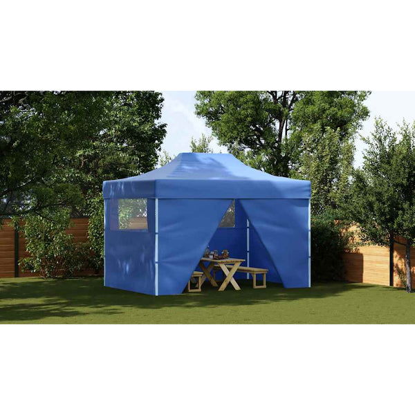 Blaues Faltzelt Pop-Up mit 4 Seitenteilen 3x4,5m