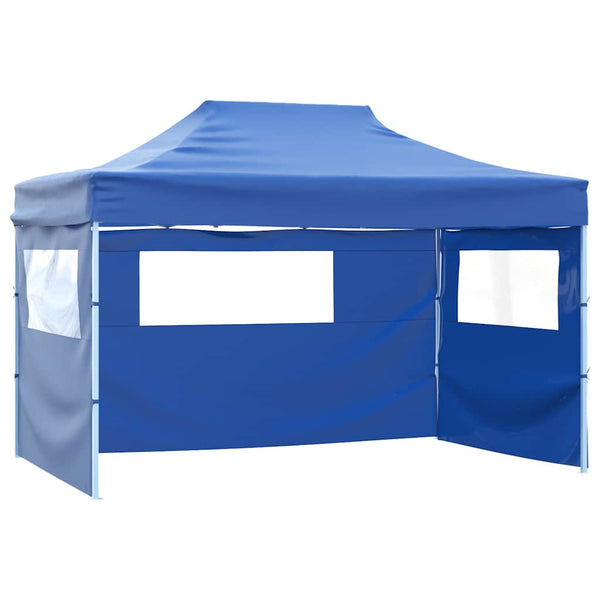 Blaues Faltzelt Pop-Up mit 4 Seitenteilen 3x4,5m