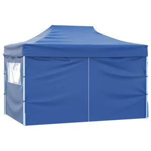 Blaues Faltzelt Pop-Up mit 4 Seitenteilen 3x4,5m