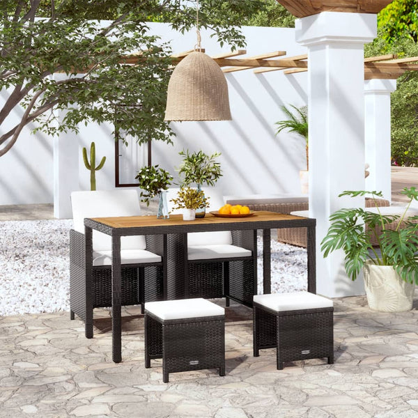 5-tlg. Garten Essgruppe Poly Rattan Schwarz