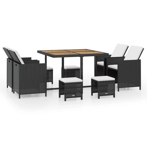 9-teilige Garten Essgruppe Poly Rattan Akazie Schwarz
