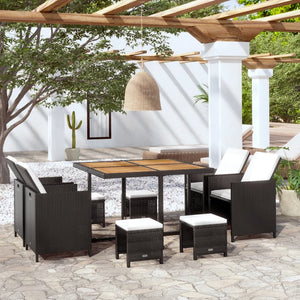9-teilige Garten Essgruppe Poly Rattan Akazie Schwarz