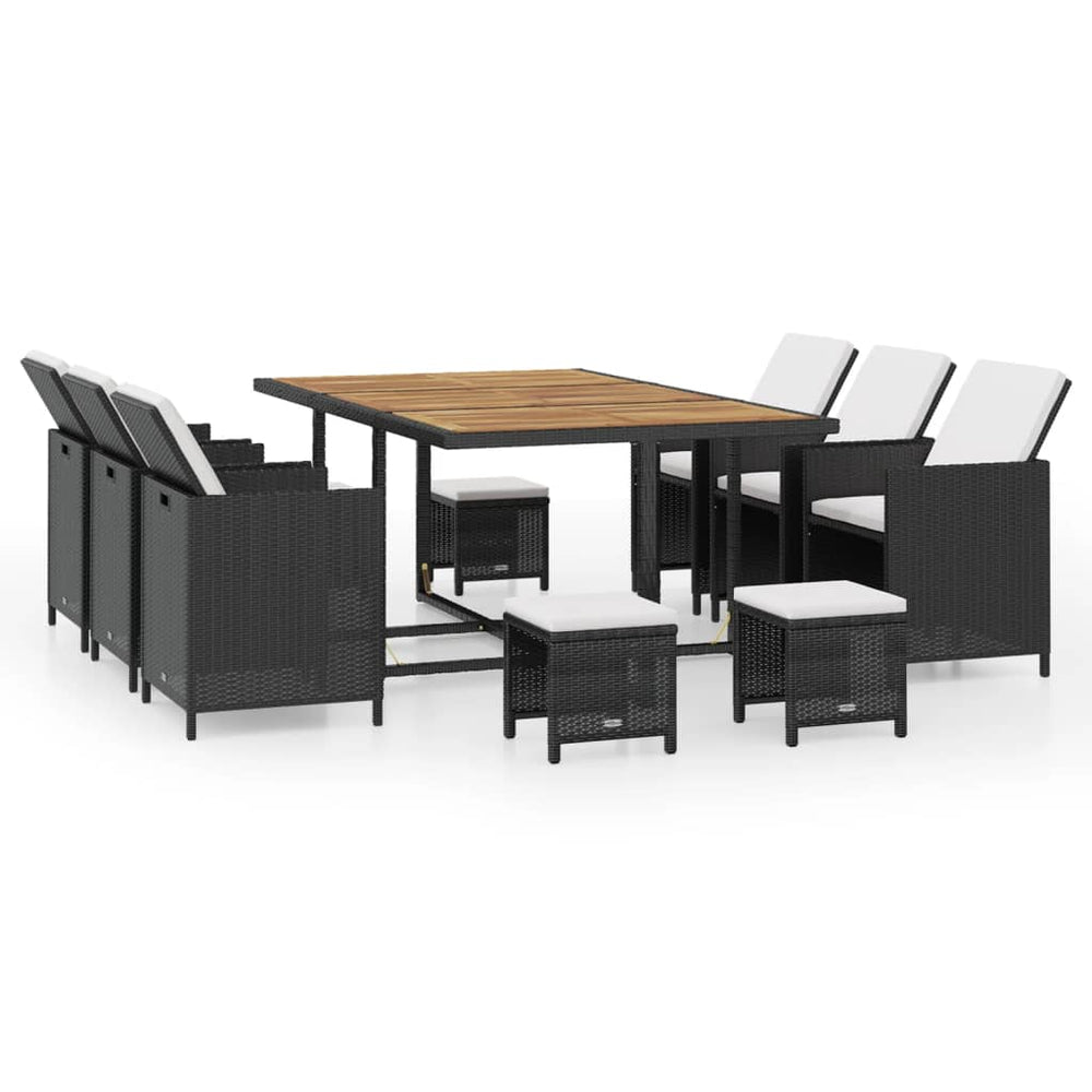 11-tlg. Garten Essgruppe Poly Rattan Schwarz