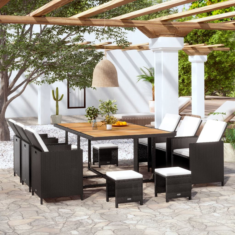 11-tlg. Garten Essgruppe Poly Rattan Schwarz