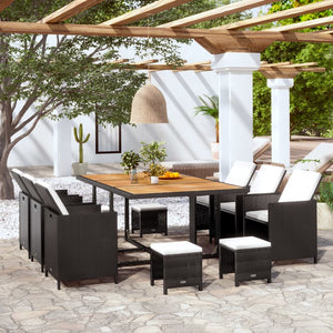 11-tlg. Garten Essgruppe Poly Rattan Schwarz