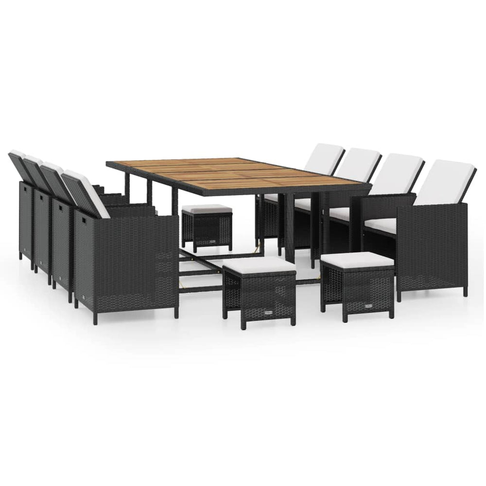 13-teilige Garten Essgruppe Poly Rattan Schwarz