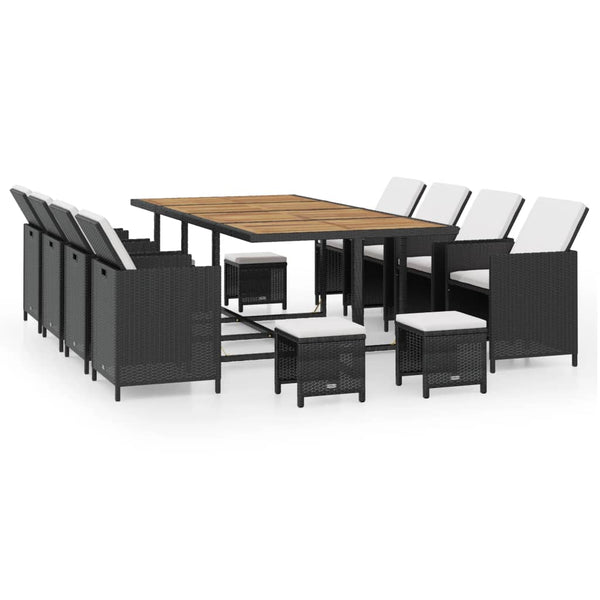 13-teilige Garten Essgruppe Poly Rattan Schwarz