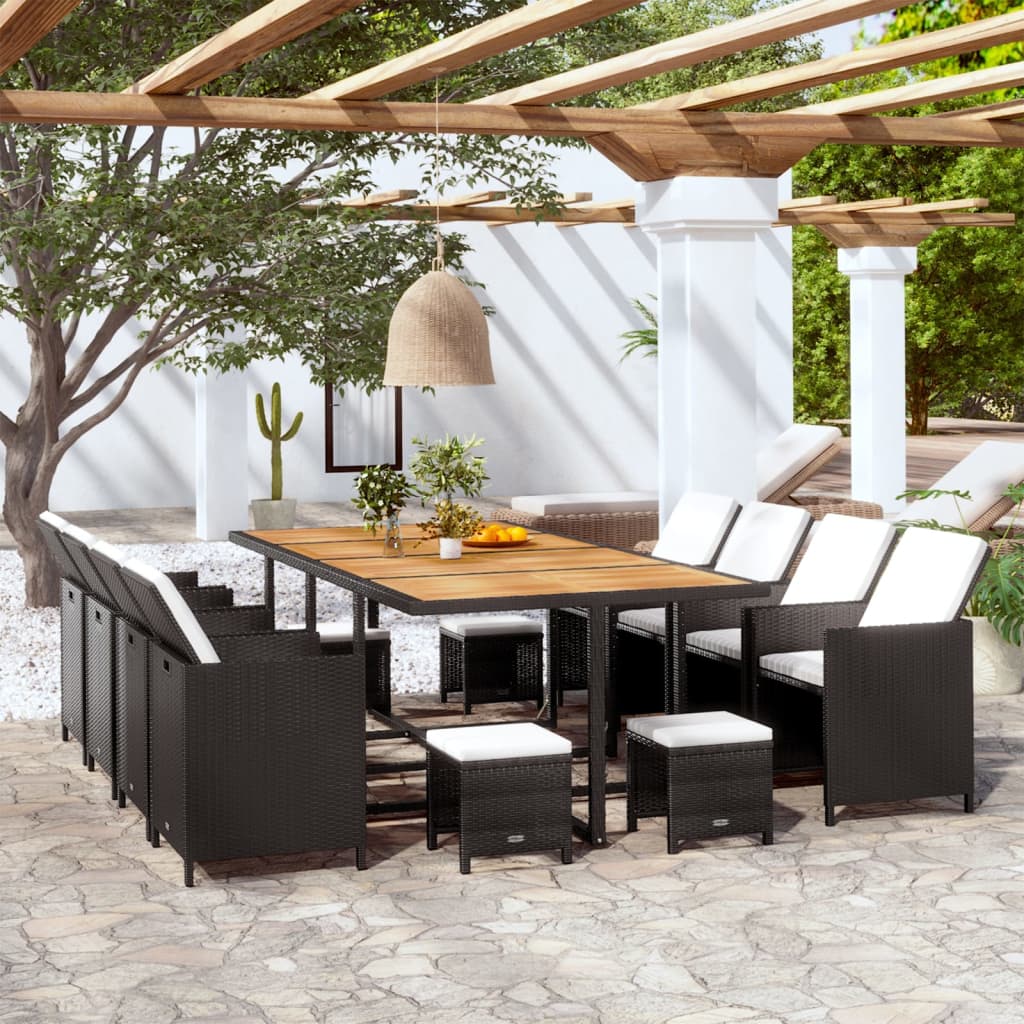 13-teilige Garten Essgruppe Poly Rattan Schwarz