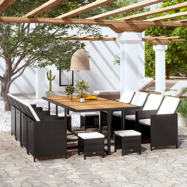 13-teilige Garten Essgruppe Poly Rattan Schwarz