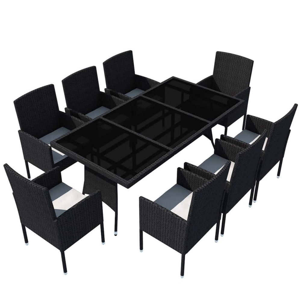 vidaXL Salon de jardin à dîner 9 pcs avec coussins résine tressée noir