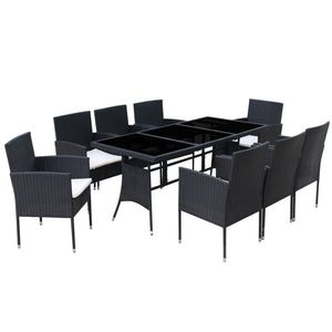 9-tlg. Garten-Essgruppe mit Kissen Poly Rattan Schwarz