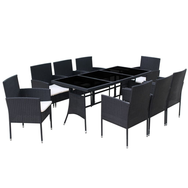 9-tlg. Garten-Essgruppe mit Kissen Poly Rattan Schwarz