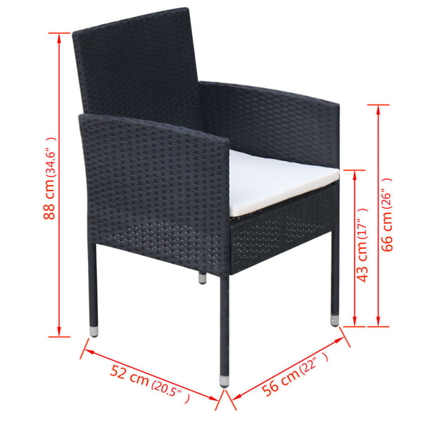 9-tlg. Garten-Essgruppe mit Kissen Poly Rattan Schwarz