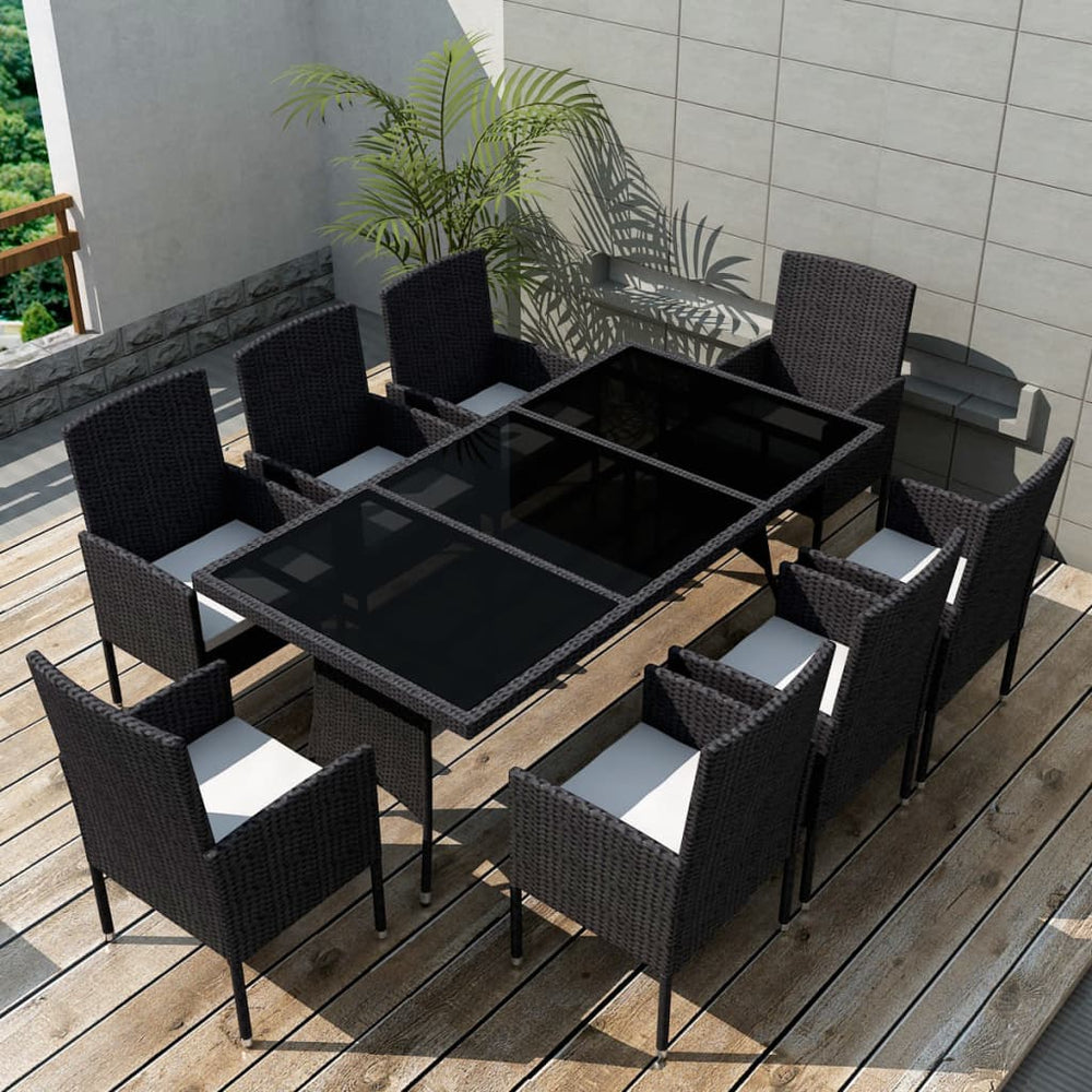 vidaXL Salon de jardin à dîner 9 pcs avec coussins résine tressée noir