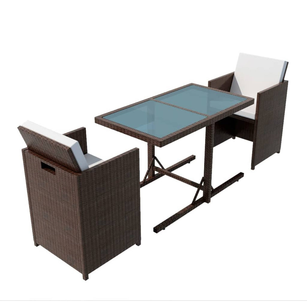 3-tlg. Bistro-Set Braun Poly Rattan mit Kissen