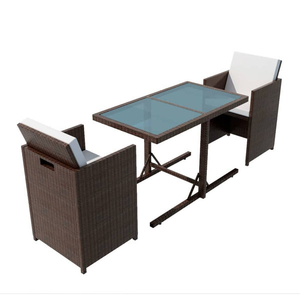 3-tlg. Bistro-Set Braun Poly Rattan mit Kissen